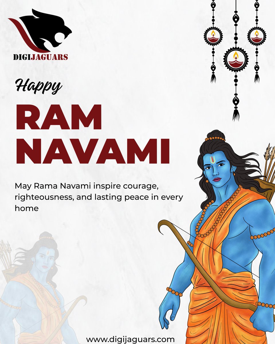 DigiJaguars's tweet photo. Happy Ram Navami to all celebrating this auspicious day! May Lord Rama's blessings shower you with happiness and prosperity. 🙏
.
.
.
#RamaNavami #FestiveWishes #spiritualgrowth #positivity #blessings #digijaguars https://t.co/ER9QIvuTlq