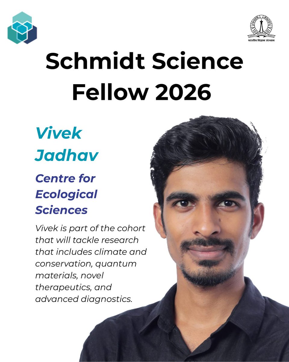 iiscbangalore's tweet photo. Congratulations to PhD student Vivek Jadhav on being selected to be a part of the 2026 cohort of the Schmidt Science Fellows!🎉 https://t.co/H83bnyXdvN