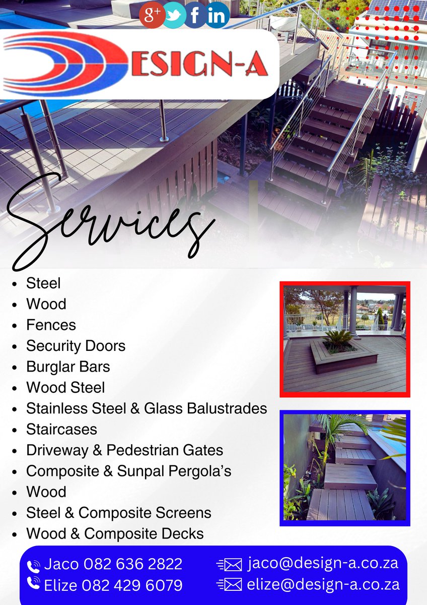 DesignAPretoria's tweet photo. We Design, Manufacture and Install - Steel, Stainless Steel &amp; Glass Balustrades, Driveway Gates, Fences, Security Doors, Burglar Bars, Decks and much more... https://t.co/PcXGZtFgGA