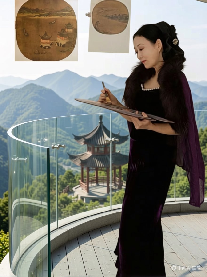 今天在露台的阳光中思考综合材料数字艺术绘画：先在油画布上打印基底然后再创作