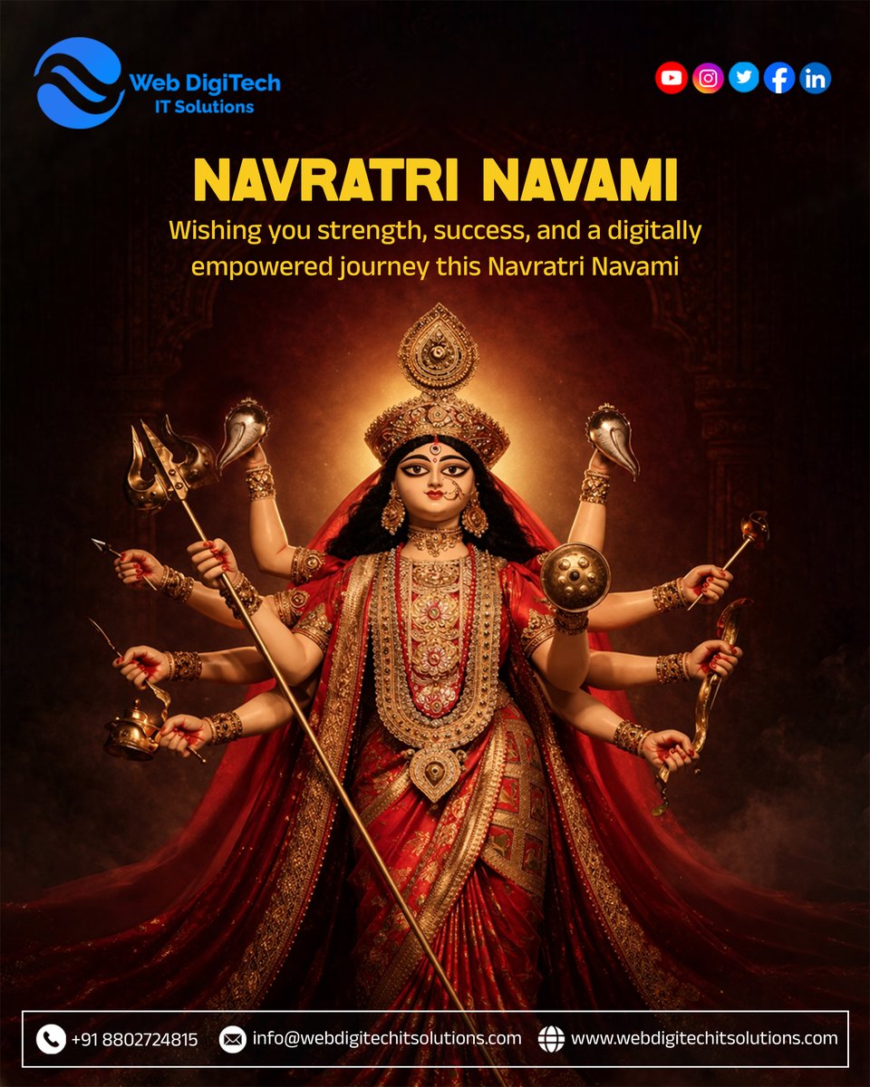 webdigitechit__'s tweet photo. Wishing you strength, success &amp; positivity this Navratri Navami 🙏✨

May Maa Durga guide your journey towards growth and new opportunities. 🌺

🌐 https://t.co/sQLsCAVpAv

#NavratriNavami #MaaDurgaBlessings #FestiveVibes #Navratri2026 #DigitalSuccess #StayBlessed https://t.co/41OrGWdLof