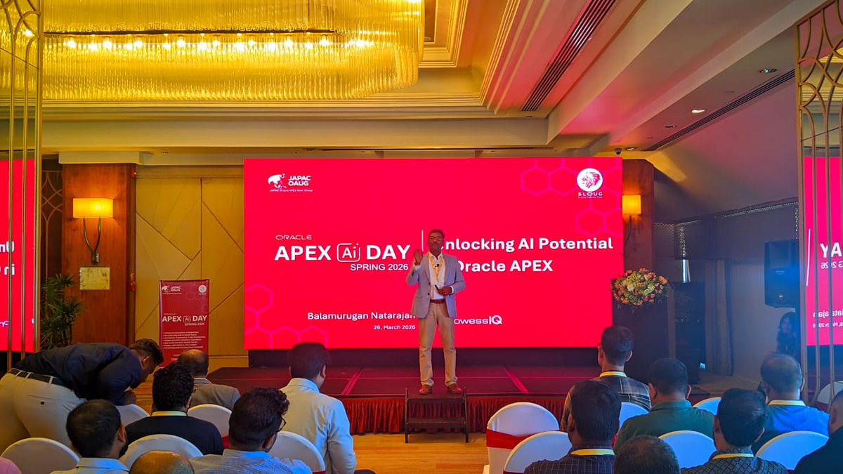 JAPAC_OAUG's tweet photo. “Unlocking AI Potential in Oracle APEX” by Balamurugan Natarajan 🚀

Exploring how AI can power smarter APEX applications.

#Oracle #OrclAPEX #OracleACE #OracleCloud #OracleDatabase #JAPACOAUG #SLOUG #INOAUG #OCI
#Colombo #Srilanka #LowCode #GenAI #AI #DeveloperCommunity https://t.co/V4XrdcTftX