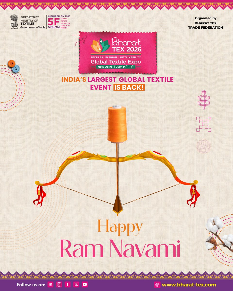 Bharat_tex's tweet image. This 𝗥𝗮𝗺 𝗡𝗮𝘃𝗮𝗺𝗶, may tradition and innovation intertwine like the finest threads - creating a fabric of endless possibilities.

Inspired by timeless values and evolving creativity, may the #textile #industry continue to weave stories that travel across borders- stories