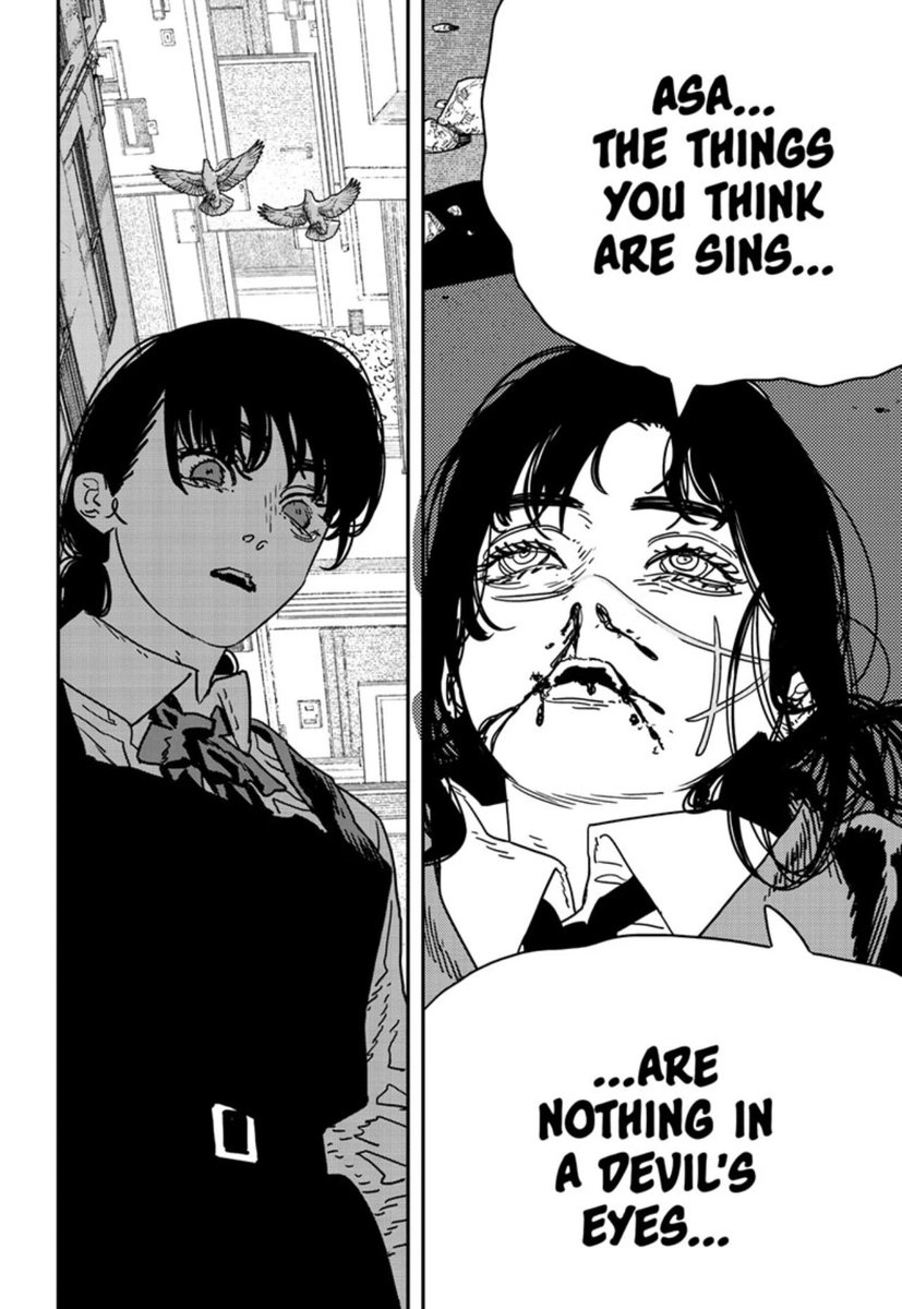 hatsu3425's tweet image. Since this banged im gonna use this opportunity to share my interpretation of how Yoru’s final conversation w Asa mirrors Makima’s conversation w Denji

Denji was made to feel guilty so Makima could fully take control

Yoru was relinquishing control, alleviating her guilt