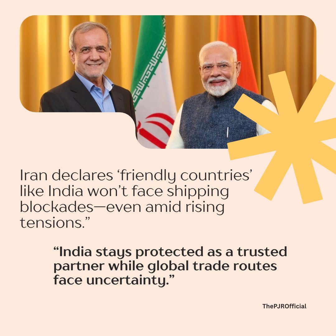MrPrakashReddy's tweet photo. 🌍 What’s happening?
Amid rising tensions in the Middle East, Iran has clarified it will NOT block ships from “friendly countries” like India in key trade routes like the Strait of Hormuz.  #India #Iran #BreakingNews #Geopolitics #Oil #StraitOfHormuz #Energy #Modi #WorldNews https://t.co/exMCUZtkTy