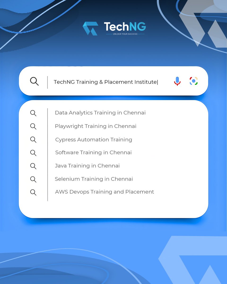 TechNGEdu's tweet image. Looking for the best IT training in Chennai? 🔍

TechNG has you covered — from Data Analytics &amp;amp; Java to Selenium, AWS DevOps &amp;amp; more.

Learn from experts. Get placed. Unlock your success.

#techng #softwaretraining #ittrainingchennai #dataengineeringtraining