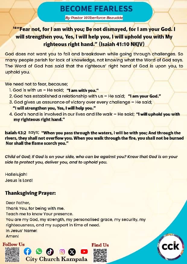 citychurchkla's tweet image. Child of God; If God is on y’r side, who can be against you? Know that God is on y’r side to protect, deliver, and to uphold you.

Tap the link 👇for full devotion 
whatsapp.com/channel/0029Va…

#BecomeFearless
#CckDailyDevotion
#NothingMissingNothingBroken
#2026ElevateYourVision