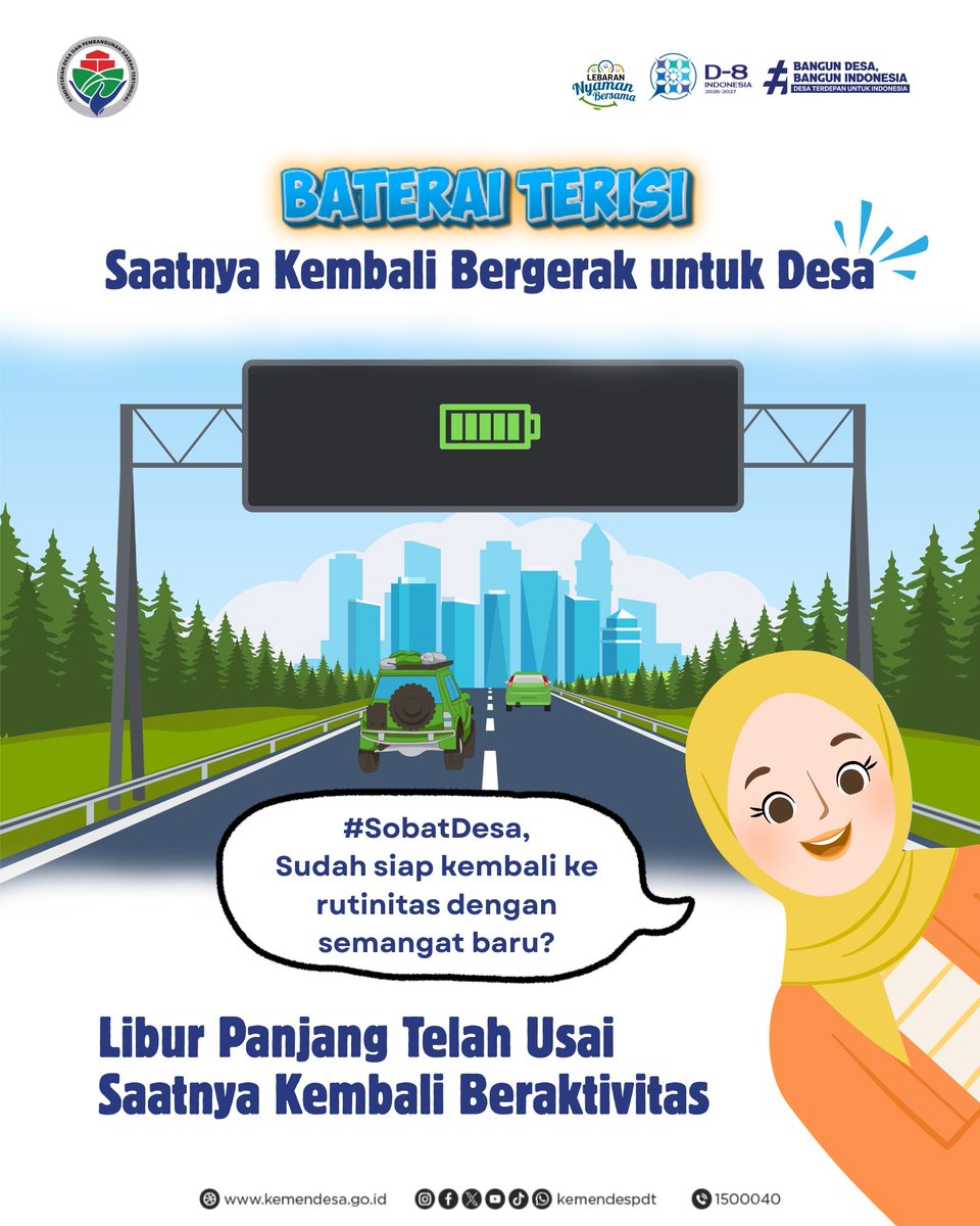 Libur telah usai, energi sudah kembali terisi. ⚡🌾
Saatnya kita melangkah lagi, #SobatDesa!

Kembali ke rutinitas memang butuh penyesuaian, tapi dengan langkah sederhana kita bisa kembali produktif secara bertahap.