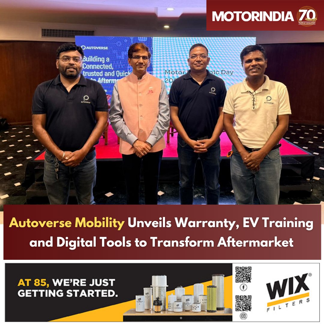 motorindiatweet's tweet image. #AutoverseMobility  unveils new initiatives and product launches to boost trust, ensure access to genuine parts, and build future-ready capabilities in India’s automotive aftermarket—announced at Motor Mechanic Day 2026. #Aftermarket

𝐑𝐞𝐚𝐝 𝐌𝐨𝐫𝐞: motorindiaonline.in/autoverse-mobi…