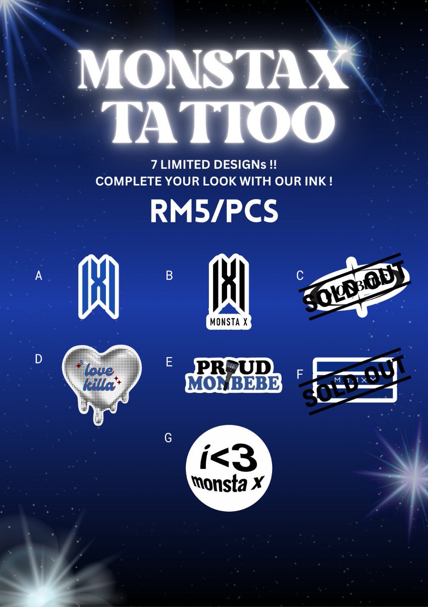 hidayuuuadnan's tweet photo. Hi Monbebes 🐻💖✨

Getting excited for MONSTA X in KL?
Let’s make your concert day extra adorable with our limited MONSTA X tattoo stickers!

Perfect for glowing up your MONBEBE look~ ⭐

☆ RM 5 / pc
☆ Dm to order

#Monstaxinkl #Monstax #Monbebe  #MONSTAX_THEX_NEXUS_KL https://t.co/8kIUUOGpN2