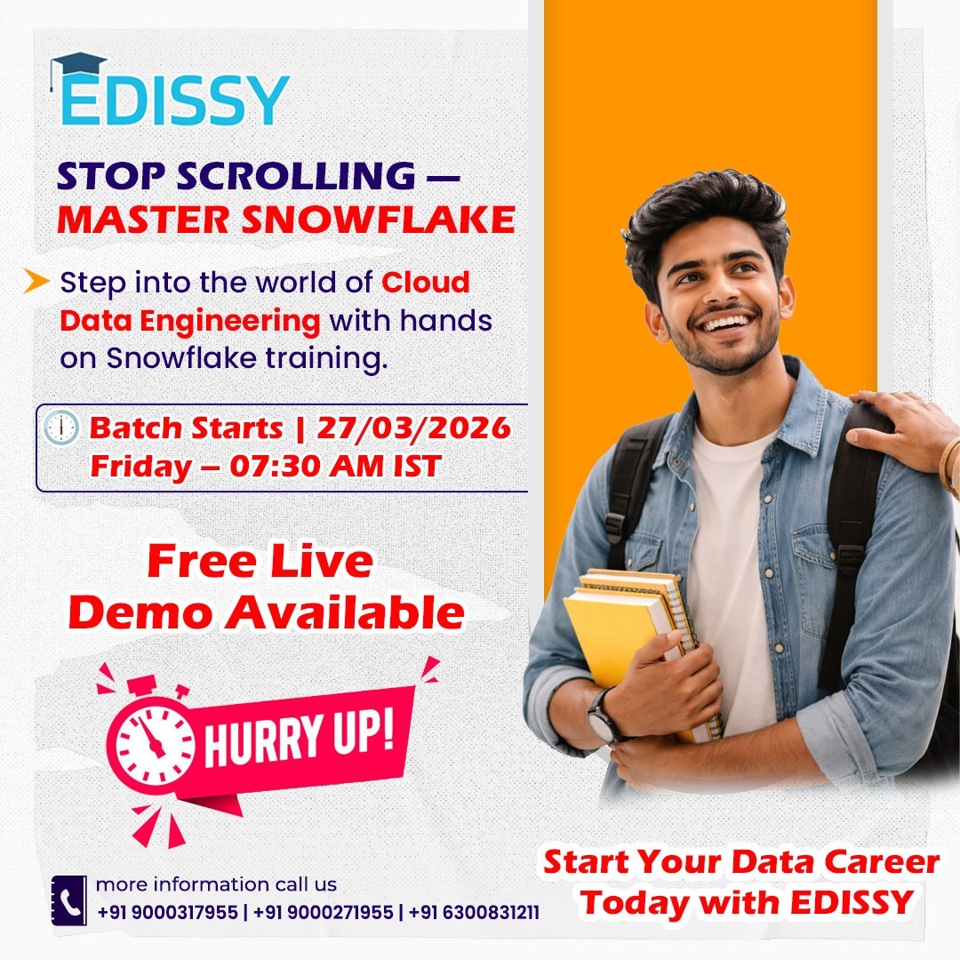 edissyonline's tweet image. STOP SCROLLING — MASTER SNOWFLAKE
Break into cloud data with hands-on Snowflake training. Real-time projects. Job-ready skills. High-demand career path
Join Edissy Online Training today
Enroll now — limited seats
#Snowflake #CloudData #DataCareers #Upskill #EdissyOnlineTraining
