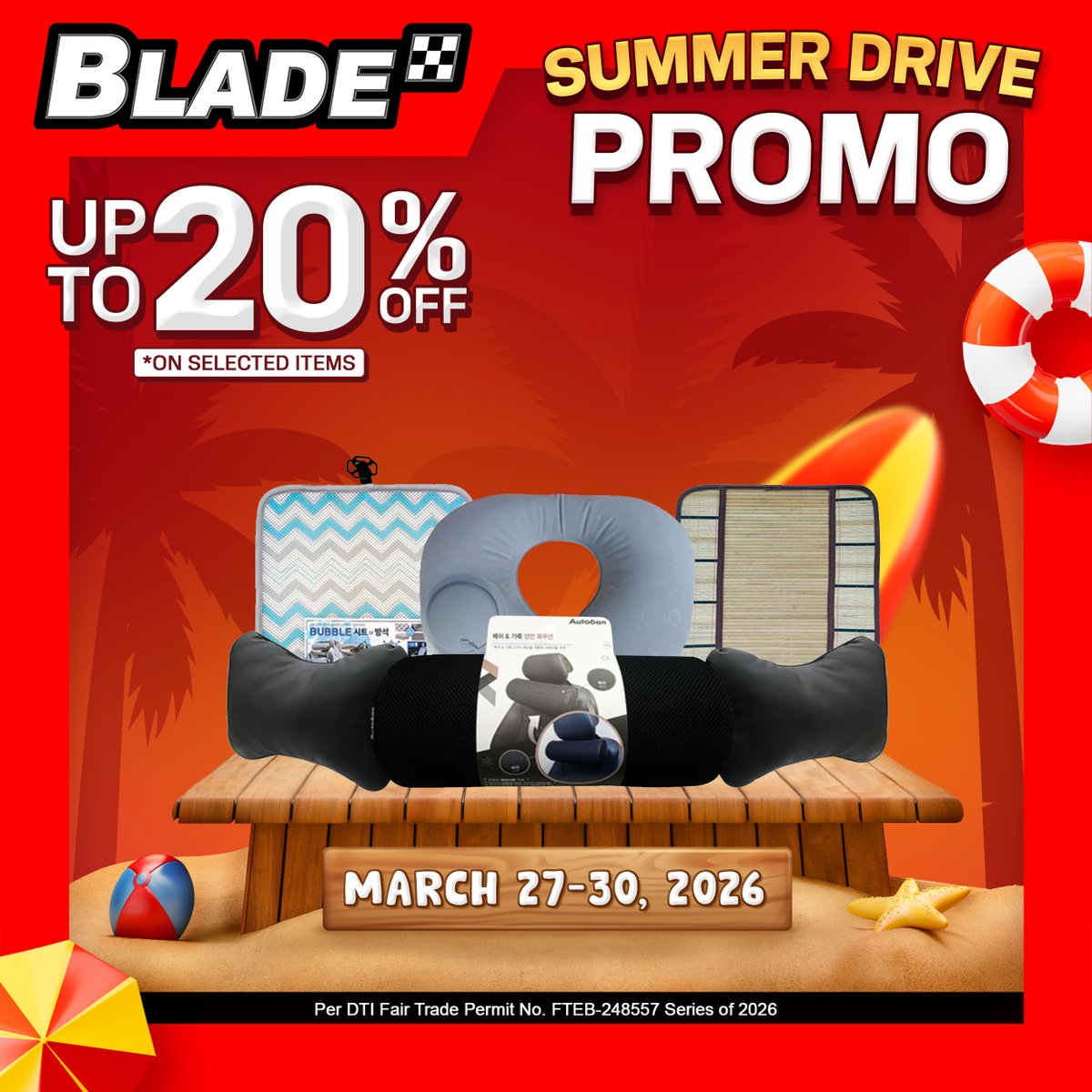 BladeAutoCenter's tweet image. SUMMER DRIVE SALE! 🏖️
Big deals on selected items 💥
Upgrade your ride today.

📅 March 27–30, 2026
Shop now at Blade!

#BladeAutoCenter #BladePH #ItsBladeItsBetter