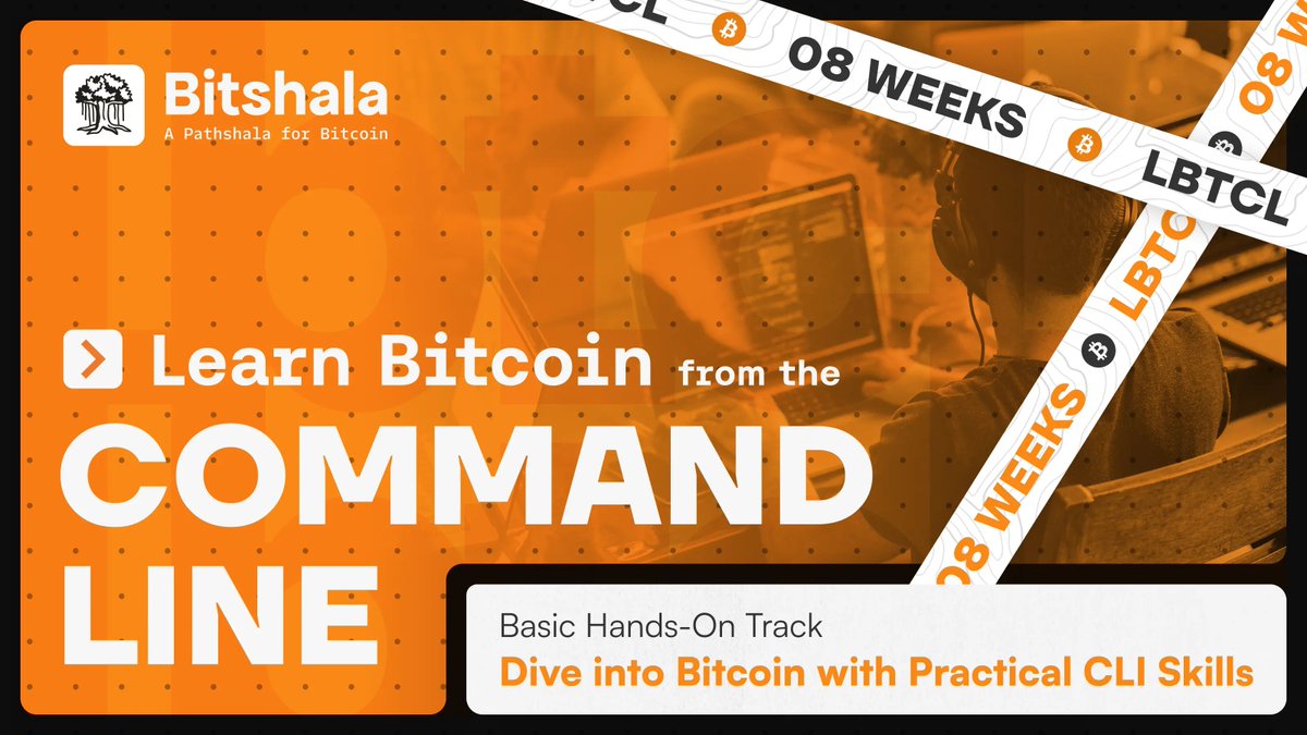 bitshala_org's tweet photo. Bitshala's Learn Bitcoin from the Command Line Cohort (LBTCL) - Season 3 begins on 11th May 2026.

A 6‑week hands‑on cohort focused on learning Bitcoin Core through the CLI.

Includes: 
⚡ Guided modules
⚡ Community discussions & Q&A
⚡ Weekly live sessions

Who should join?
👉 Intermediate learners with basic Bitcoin knowledge and comfort using Unix/Linux CLI — especially developers and builders.