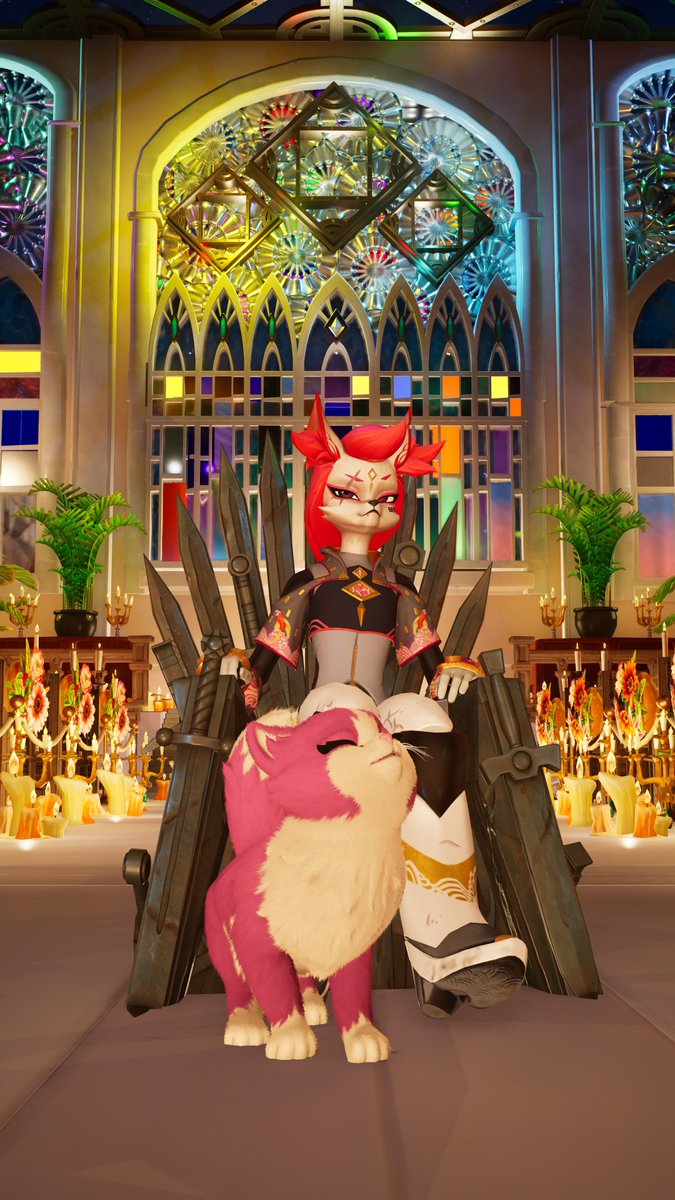 I_Love_Kimichan's tweet image. エモート　💕🦊「玉座を奪え」🦊💕
With ベリンダちゃん🐾🐱🩷

"玉座はこんな風に威厳をもって座るものよ。お上品に、そしてエレガントに。💺⚔️"

#KimikoFiveTails 
#Empress