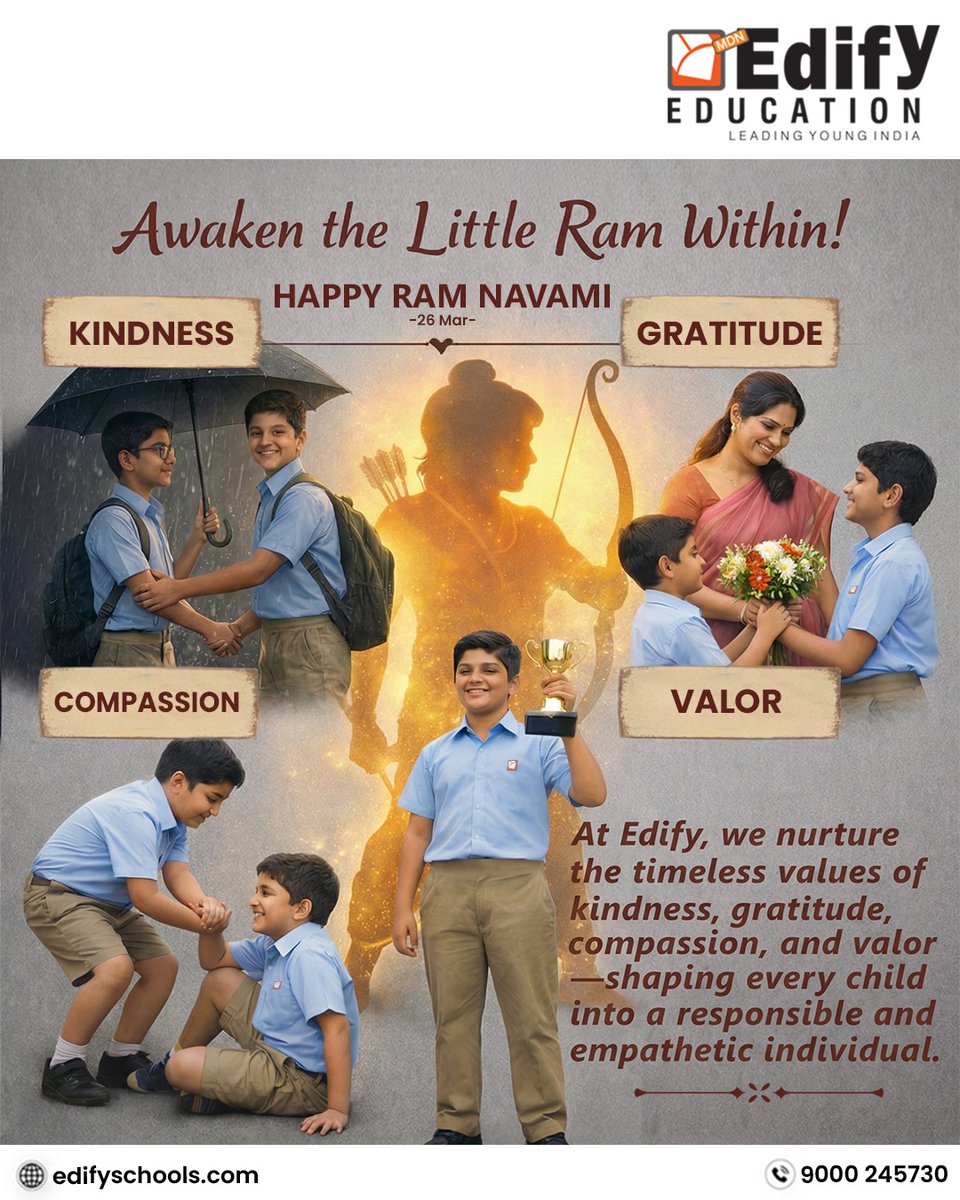 edify_schools's tweet photo. Awaken the Little Ram Within!
Happy Ram Navami – Nurturing kindness, gratitude, compassion and valor in every child.

#RamNavami #LittleRamWithin #ValueBasedEducation #Kindness #Compassion #Gratitude #Courage #FutureLeaders #EdifySchools https://t.co/WCBAQtYBzc