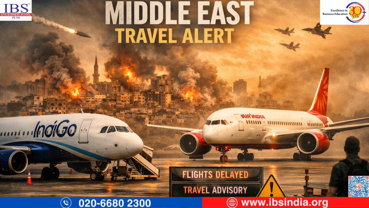 PuneIbs's tweet image. 🌐✈️ Middle East tensions disrupt travel—IndiGo &amp;amp; Air India issue advisories as flight schedules may be affected. ⚠️

#TravelAlert #AviationNews #FlightUpdates #Geopolitics #IBSPune #IBSAT #IBSAT2026 #PGPM #IBSAF #IBSATFORNEWAGELEADERS