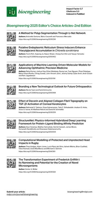 MDPIEngineering's tweet photo. 💥Check out the Second Edition of our Editor's Choice Papers from 2025
📌 #MachineLearning #PrecisionMedicine #Ophthalmology #Orthopedics #CorneaResearch #ProteinLigand #DeepLearning #PolypSegmentation #Biomechanics #SyntheticBiology #CellEngineering https://t.co/n1W5LMZq9C