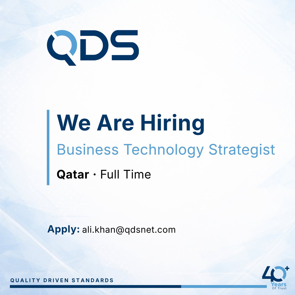We're hiring: Business Technology Strategist
Lead enterprise deals across Qatar, KSA, and Kuwait. Shape Microsoft Cloud, Data &amp; AI, Security strategies with public sector and large enterprises.
10+ years IT/Cloud BD in GCC
Arabic &amp; English mandatory
Qatar · Full Time
#QDS #Hiring