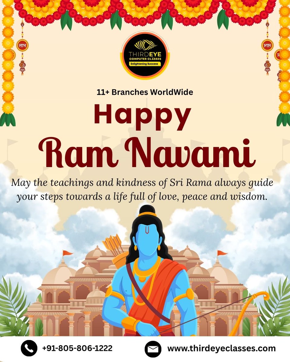 ThirdeyeClasses's tweet photo. May Lord Ram guide you towards wisdom, strength &amp; success 🙏✨
Let’s walk the path of values and growth this Ram Navami.
Happy Ram Navami from Thirdeye Computer Classes 🌼

#RamNavami #JaiShriRam #FestiveGreetings #ThirdeyeComputerClasses #LearnAndGrow #SuccessPath https://t.co/Gum0ipgFcL
