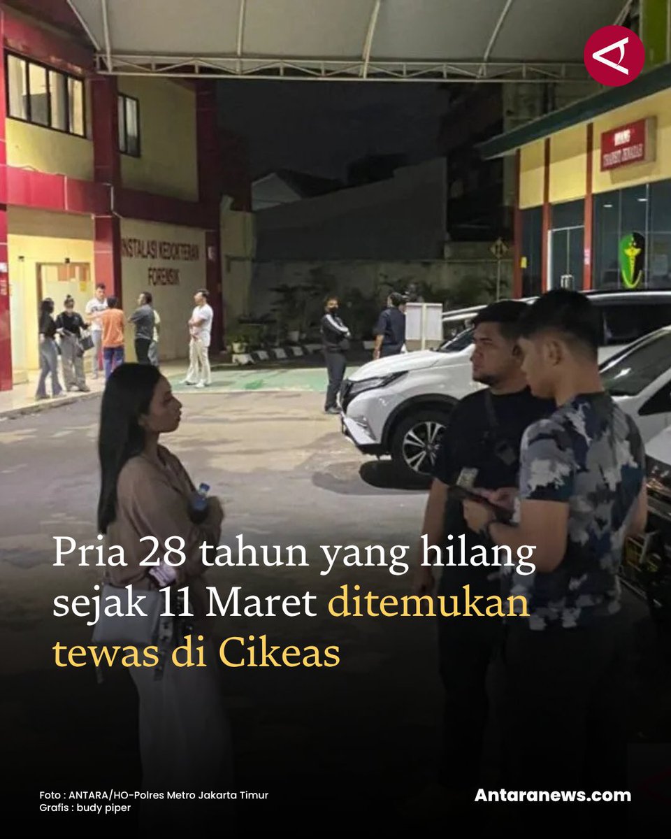 antaranews's tweet image. "Kejadiannya sejak tanggal 11 Maret 2026, almarhum menghilang. Ditemukannya itu baru tadi malam, Rabu (25/3), dari informasi pihak kepolisian. Tapi kondisinya sangat mengenaskan," kata teman Alfin bernama Anna

#oranghilang #jaktim #cikeas
Baca selengkapnya