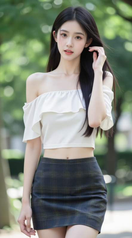 bingo_707's tweet photo. 锁骨是夏天最漂亮的风景🍃 一字肩露出的是自信，格纹裙藏着的是俏皮。站在绿意里，你与夏天平分这世界的清爽。 https://t.co/73Eq5jegTx