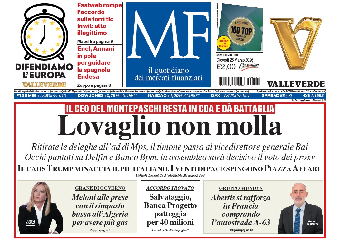 classcnbc's tweet image. La rassegna stampa di Caffè Affari - 26 marzo 

#Mps, board ritira deleghe a Lovaglio, che rimane in cda; #Meloni ad Algeri per accordo su gas; #Iran respinge i 15 punti di pace di #Trump;  #Lagarde pronta ad alzare i tassi; continua lo scontro Inwit-Fastweb+Vodafone; #Beretta