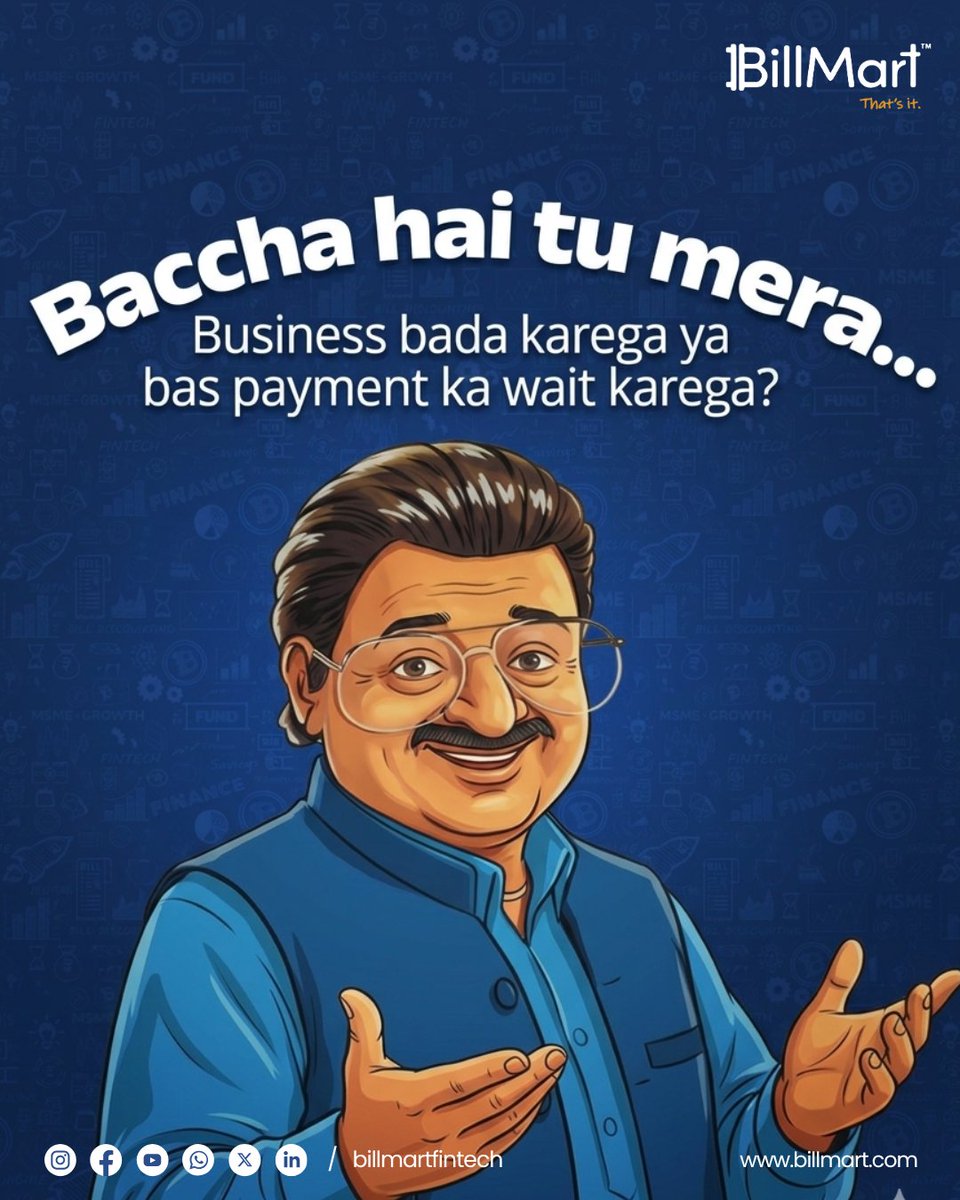 BillMartFinTech's tweet photo. Business grow karna hai toh sirf orders nahi... cash flow bhi chahiye.

Payment ka wait karte karte growth ruk jaati hai.

BillMart ke saath—invoice ka paisa, jab aapko chahiye tab.

#CashFlow #WorkingCapital #MSME #MSMEIndia #baachahaimera #FinanceMadeEasy #InvoiceFinancing https://t.co/EGdhlVwFUL