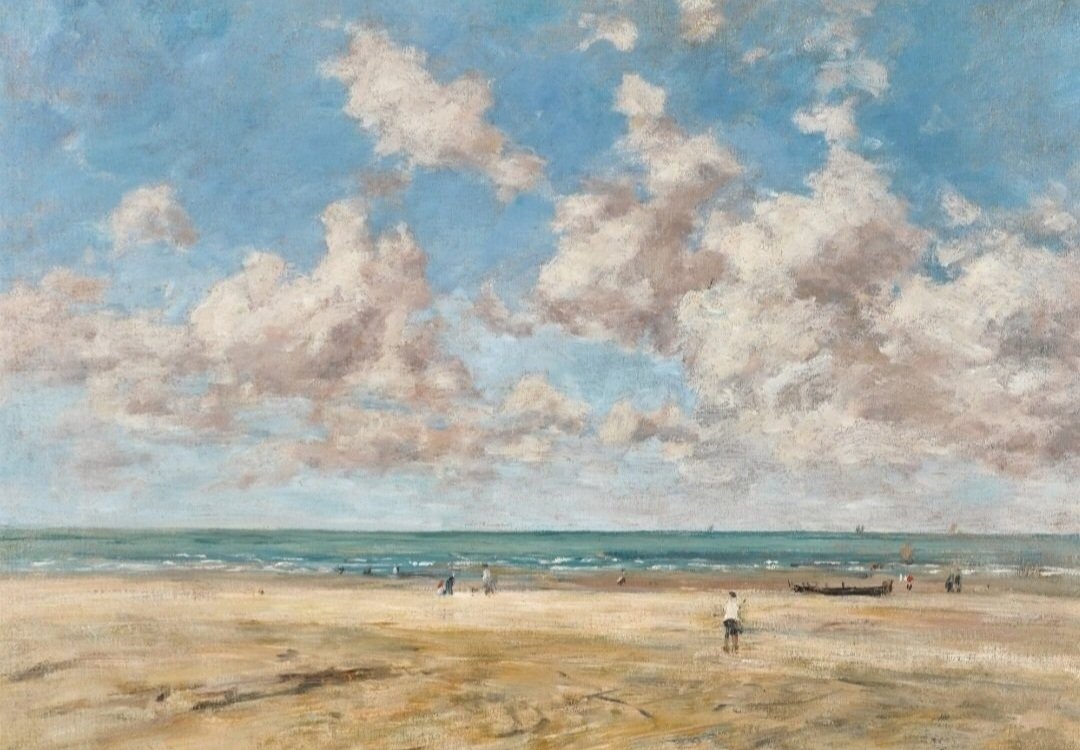 With its low horizon, simple composition and focus on the rendering of the clouds, sea and sand, Boudin's picture (1888) of Trouville is reminiscent of the work by the 17thC Dutch realist landscape artist Salomon van Ruysdael, an artist he greatly admired throughout his life.