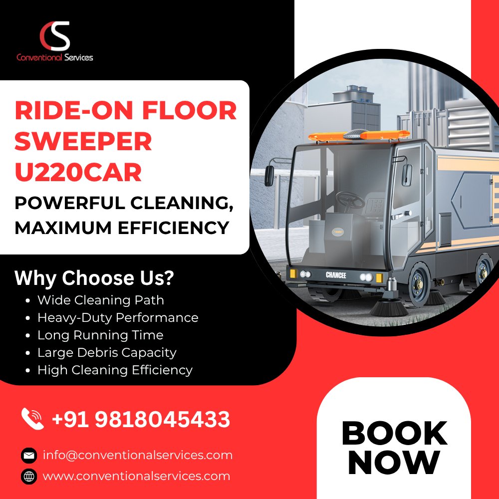 Introducing the Ride-On Floor Sweeper U220CAR!**
Experience powerful cleaning and maximum efficiency like never before.
Contact us today: +91 098180 45433
#CleaningSolutions #IndustrialCleaning #FloorSweeper #Efficiency #ConventionalServices