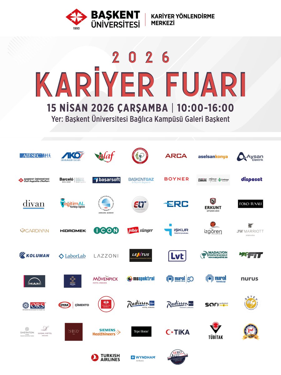 Kariyerine yön vermeye hazır mısın? 🚀 

Alanında öncü firmalarla tanışmak, staj ve iş fırsatlarını keşfetmek ve sektörler hakkında doğrudan bilgi almak için seni Kariyer Fuarı’na bekliyoruz!

📅 15 Nisan 2026, Çarşamba 
⏰ 10:00 – 16:00 
📍 Hukuk Fakültesi Binası Zemin Kat