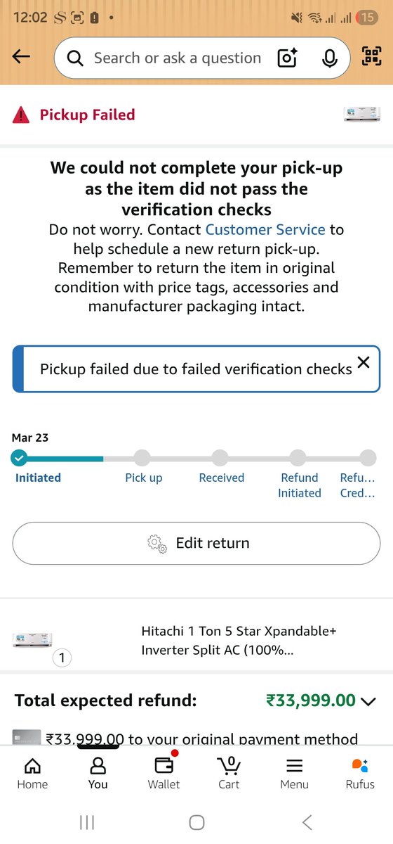 Theanuj's tweet photo. Scam Alert : Shopping experience on Amazon. 🚨🛒
First order Ac, It got delivered with out installation accessories. 📦🛠️
Then we raised complain they initiated return pickup as resulution. 🗣️🔄
Since 2 week no one came for pickup 3 different pickup Initiated. 🗓️🚚
When I raised this on social media new harassment started in terms of investigation. Now they are saying they will respond after 31. 😠🕵️‍♀️
@AmazonHelp @amazon @jagograhakjago @CimGOI