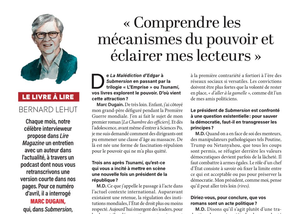 BernardLehut's tweet photo. Marc Dugain invité du podcast #lelivreàlire de @Lire_ML et @OuestFrance à l’occasion de la parution le 1er avril de son roman #Submersion chez @AlbinMichel.
➡️ https://t.co/DFP3qT7PtJ https://t.co/u46qfcmzx4