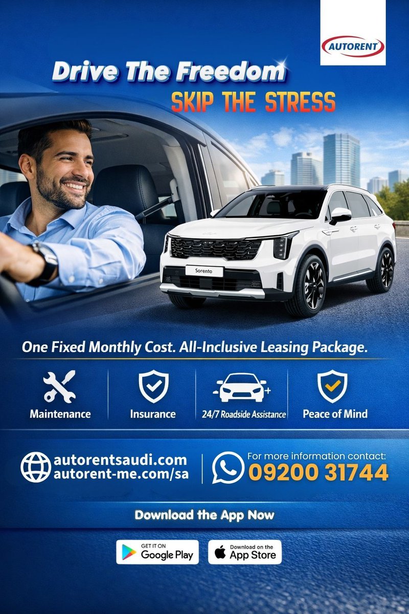 AutorentKSA's tweet photo. Skip the stress. Drive smart 🚘

All-inclusive leasing. One fixed cost.
No surprises.

📞 09200 31744
🌐 https://t.co/u9UGUYCjxM

#AUTORENT #CarLeasing #DriveEasy https://t.co/Ioj6RK2dMs