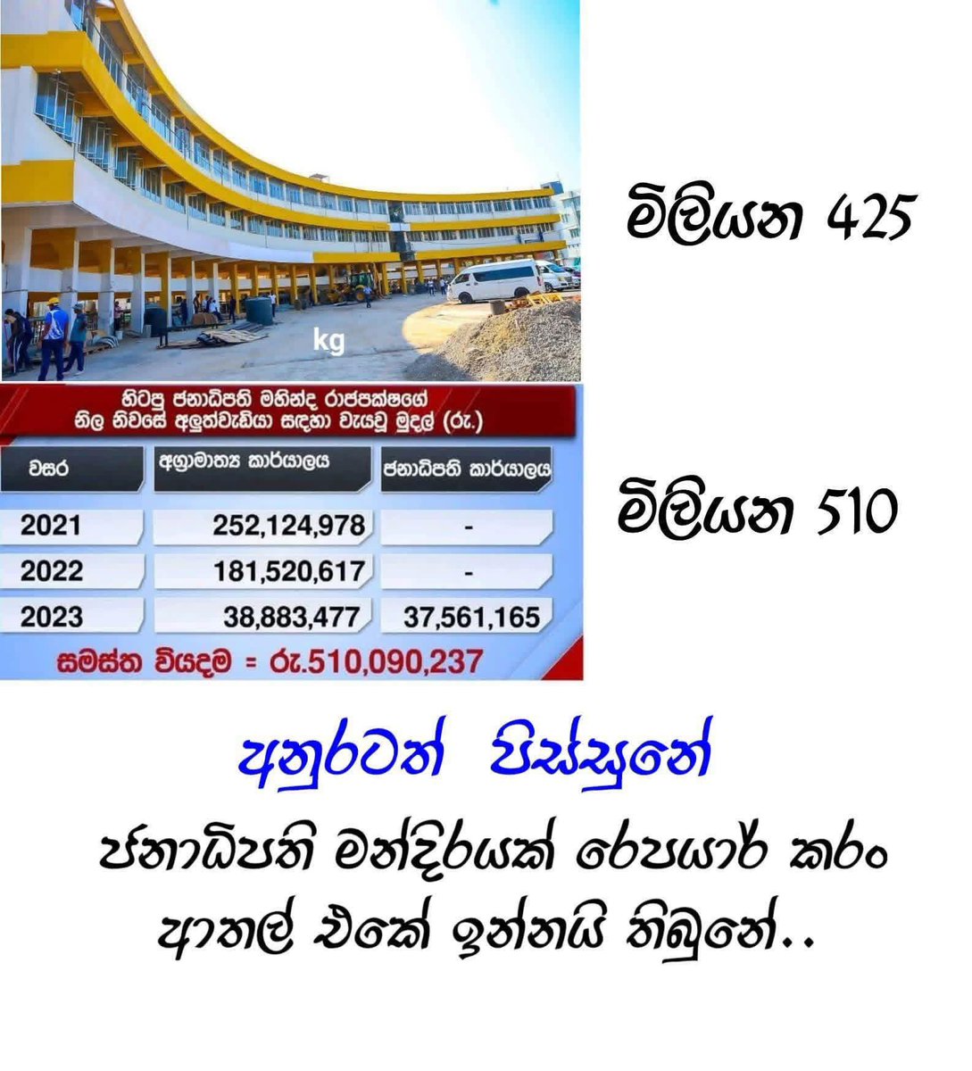 KaviSenu's tweet photo. මෙහෙම එකක් දැක්කා ෆ්‍රෙන්ඩ්ස්.

නෑ නෑ මේක රනිලුත් දෙසැම්බරවල කරන්න හිටපු වැඩක් කියලා කියන්න යනවා නෙවෙයි.

මේවා ලොකු නිව්ස් කරං උඩ පැන්නට, මේ වෙනස බලාපොරොත්තුවෙන් නේද මිනිස්සු අනුරව පත්කර ගත්තෙ ඉතින්? අනුර මේවා නොකලොත්නෙ නිව්ස් වෙන්නෙ. 

අනෙක මේ වියදම් කරන්නෙ අනුර තඹුත්තේගමින් ගෙනාපු මුදල් නෙවෙයිනෙ. ජනතාවගෙ මුදල්නෙ. ජනතාවගෙ බදු මුදල් ජනතාවගේ සුබසිද්ධිය වෙනුවෙන්ම යෙදවීමනෙ පාලකයෙක්ගෙන් පුරවැසියො බලාපොරොත්තුවෙන්නෙ.

මොකෝ නෑයි කියනවද?