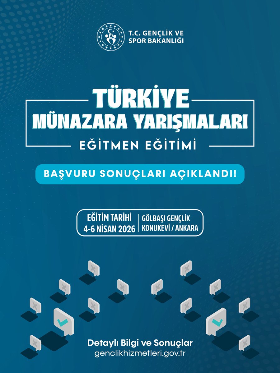 GSBgenclik's tweet photo. 📢 Türkiye Münazara Yarışmaları Eğitmen Eğitimi başvuru sonuçları açıklandı!

Eğitmen eğitimine katılmaya hak kazanan adayları tebrik ederiz.✨

🔗 Başvuru sonuçları ve detaylar https://t.co/ZrBewNDhdC adresinde! https://t.co/SVvCQWS70G