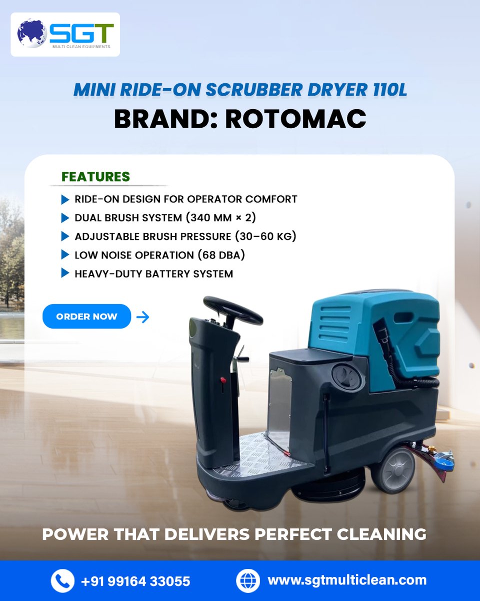 MulticleanSgt's tweet image. Experience powerful cleaning with SGT Multiclean Equipments Mini Ride-On Scrubber Dryer 110L. Fast, comfortable, and efficient floor cleaning solution.

Shop now: sgtmulticlean.com

#sgtmulticlean #rideonscrubber #scrubberdryer #floorcleaning #floorcleaningequipment
