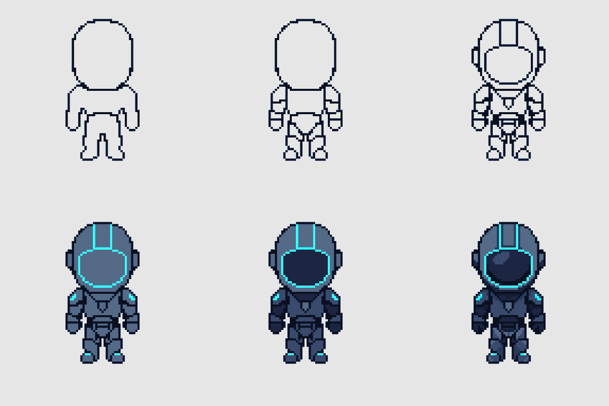_VoidDrifter's tweet photo. Creative process for kael v2. The main protagonist of #Voidbound

#pixelart #gamedev https://t.co/3bdG7bG9M5