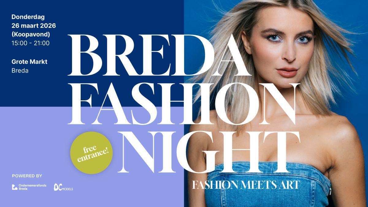Breda Fashion Night: 'Fashion Meets Art'
Op 26 maart 2026 presenteren meer dan 20 Bredase modewinkels hun collecties op een professionele catwalk op de Grote Markt, in vier fashionshows.
En op de Art Strip tonen Bredase kunstenaars en artiesten hun werk. #Breda #fashion