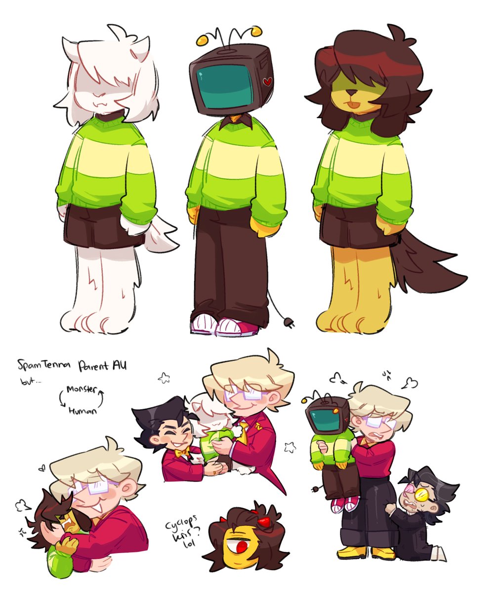 an anon asked what if Kris is the monster and spamtenna are humans in my parent AU.. idk what monster to make Kris is so have 3 lol. i color it to post here