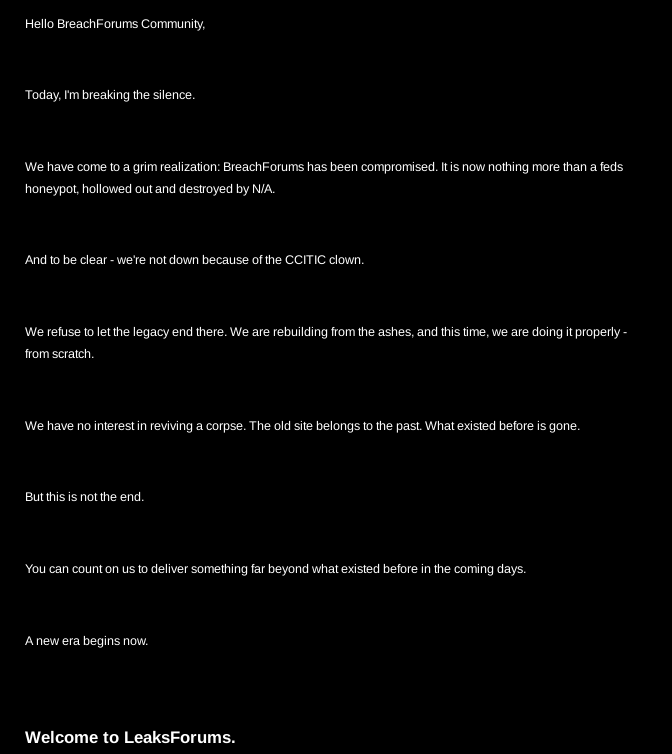 NoxHuntFr's tweet photo. The BF(.)ac crew announced that they just launched a brand new forum called LeaksForums. BF(.)ac had been down for some days. https://t.co/1t9xdgeyRY