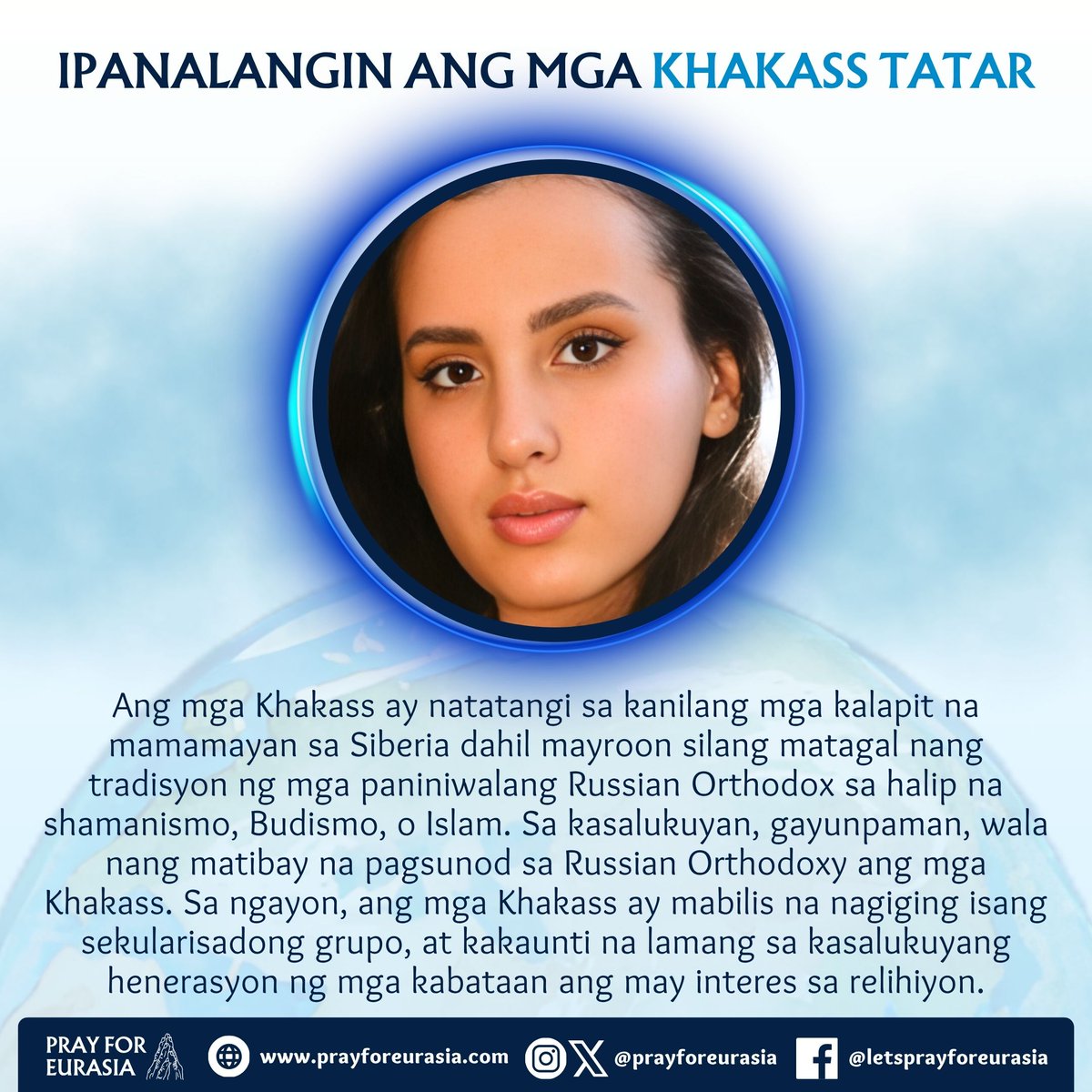 prayforeurasia's tweet image. 📌 Ipanalangin mo na maunawaan ng mga Khakass ang kanilang pangangailangan ng sakripisyo ni Hesu-Kristo.

📲 Download the Pray for Eurasia app on Google Play and the App Store!

#prayforeurasia #unreached #missionstrip #greatcommision #missions