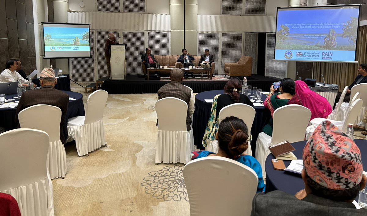 DCA_Nepal's tweet photo. Today’s first discussion brought together experts from @MottMacDonald and @DCA_Nepal to share learning actions and explore pathways for stronger CCA–DRRM policy coherence in Nepal. 
#ClimateResilience #Adaptation #NbS #RAIN https://t.co/u1G9cyeUob