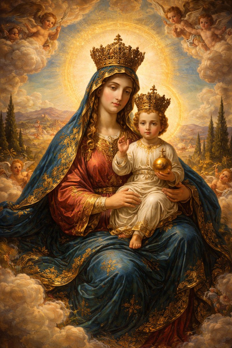 Χαίρε Μαρία, κεχαριτωμένη, ο Κύριος είναι μαζί σου. Ευλογημένη εσύ μεταξύ των γυναικών και ευλογημένος ο καρπός της κοιλίας σου, ο Ιησούς. 
Αγία Μαρία, Μητέρα του Θεού, προσευχήσου για εμάς τους αμαρτωλούς τώρα και στην ώρα του θανάτου μας. 
Αμήν.