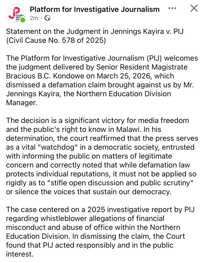 Platform for Investigative Journalism - Malawi tweet media