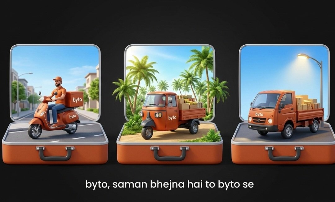byto_official's tweet image. Scooter ho ya mini truck — delivery ka solution ek hi hai BYTO.

Chhota parcel ho, bulk सामान ho, ya city ke across urgent delivery — BYTO ke saath sab possible.

“Samman bhejna hai? Toh BYTO se bhejo.”

Fast, Reliable, affordable

#BYTO #DeliverySolution #IntraCityTransport