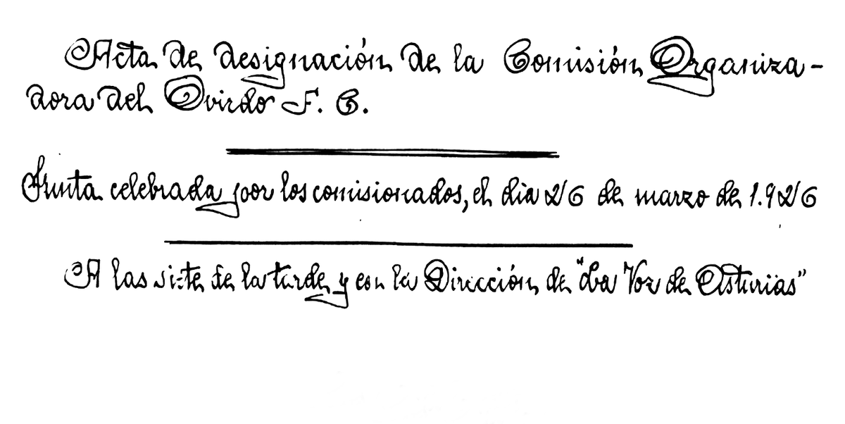 Hoy se cumplen 100 años:
Nace el Oviedo Football Club
A las 7 de la tarde, en la sede del periódico La Voz de Asturias (calle Gil de Jaz, n.º 3), la Comisión Gestora del R Stadium C O y el R C Deportivo Oviedo ratifican la fusión.
#SociosFundadores
#Los8del26