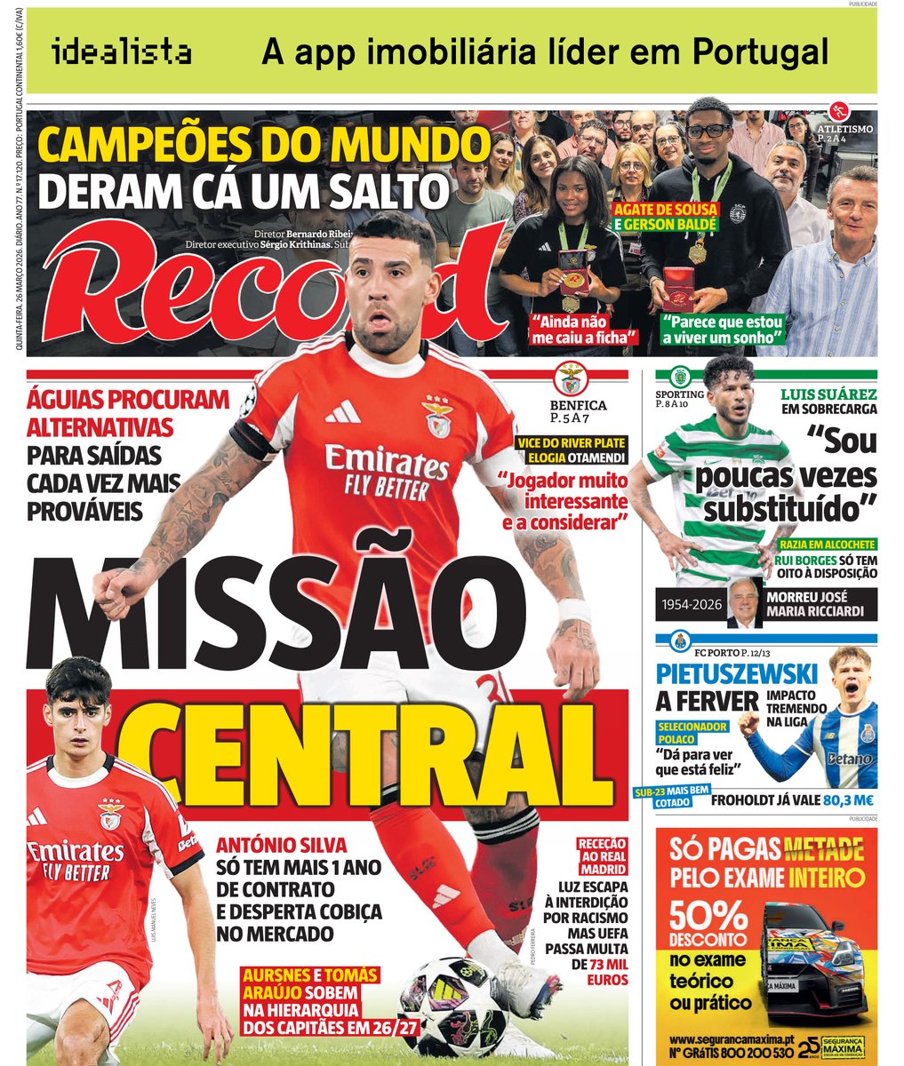 Record_Portugal's tweet image. Bom dia! As primeira páginas de Record de hoje, 26 de março #capa #record