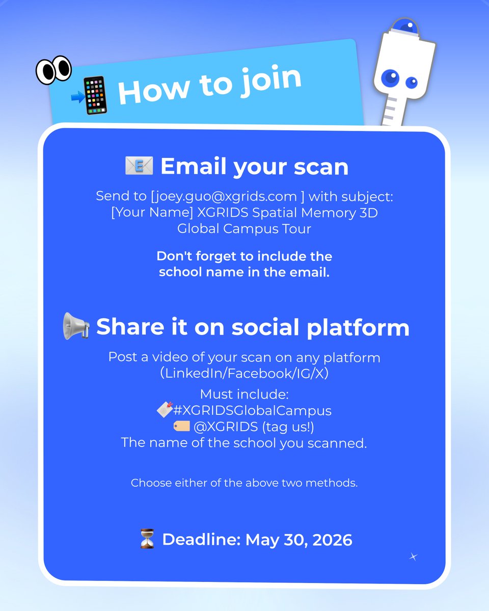 XGRIDS_OFFICIAL's tweet photo. 🎓 XGRIDS “Spatial Memory” 3D Global Campus Tour is here! Join to win LCC studio Premium License！
That library. That lecture hall. That hidden corner…
What if you could capture it all as a living 3D memory?
Join now ⬇️
#XGRIDSGlobalCampus #3DScanning #DigitalTwin #SpatialMemory https://t.co/YXGwwLtmkB