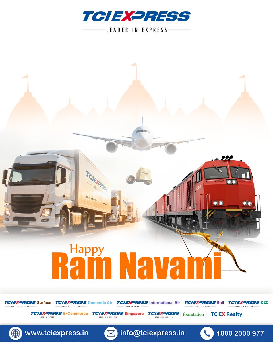 TCIExpressLtd's tweet image. This Ram Navami, may the spirit of righteousness and dedication lead the way to new opportunities and growth.
TCI Express extends its warm wishes to you and your businesses.

#TCIExpress #ExpressDelivery #RamNavami #SupplyChain #PanIndiaNetwork