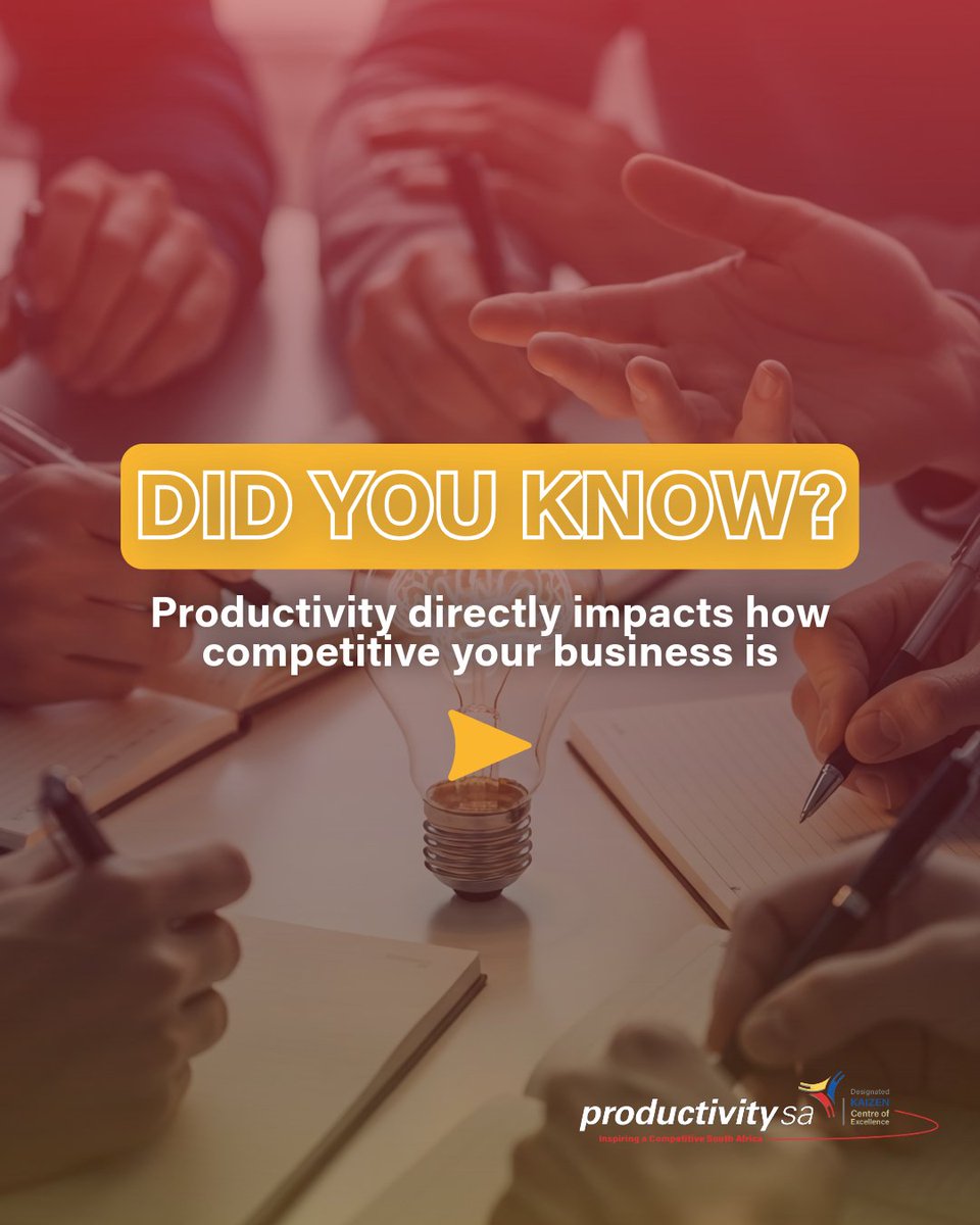 productivitysa's tweet image. Did you know productivity plays a direct role in how competitive your business is?

Improving efficiency and how resources are used can strengthen performance and long-term growth.

Follow us for more productivity insights.

#ProductivitySA #BusinessTips #Competitiveness